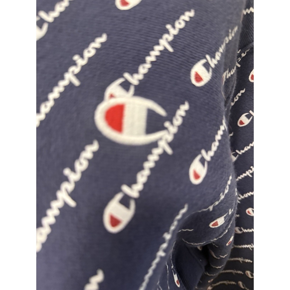 Champion Women Cropped All Over Print Logo Hoodie Reverse Weave Blue Size Small - Picture 4 of 8